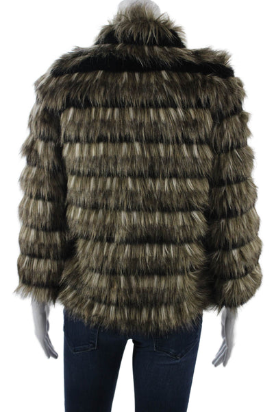 Heartloom Women Brown Striped V-Neck Petite Sheepskin Jacket Size XS