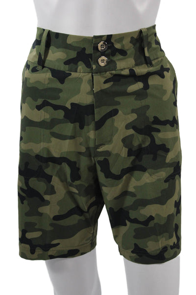 InPhorm Mens Bermuda Shorts Green Camo Army Button Size M