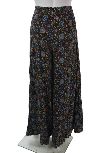 BOTEH Women Black Floral Bohemian Lenzing Viscose Long Pants Size 3