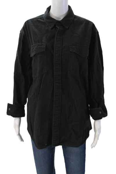 TNA Women Military Jacket Black Collared Button Cotton Long Sleeve Size 2