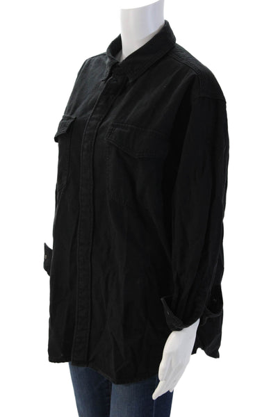 TNA Women Military Jacket Black Collared Button Cotton Long Sleeve Size 2