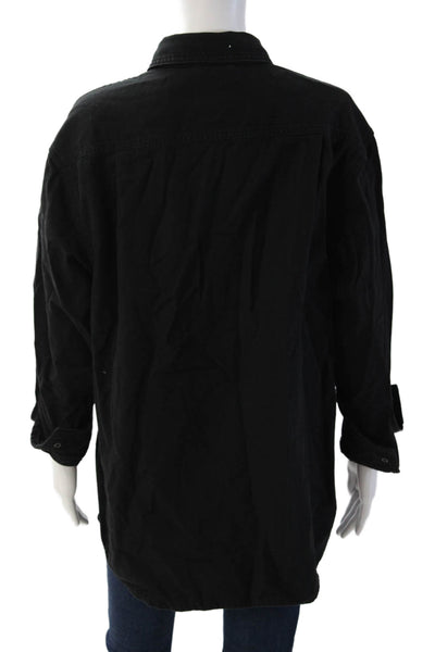 TNA Women Military Jacket Black Collared Button Cotton Long Sleeve Size 2