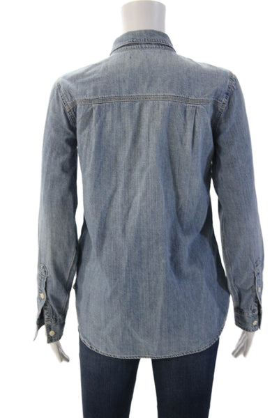J Crew Women Basic Button-Up Blue 100% Cotton Collared Long Sleeve Size 0