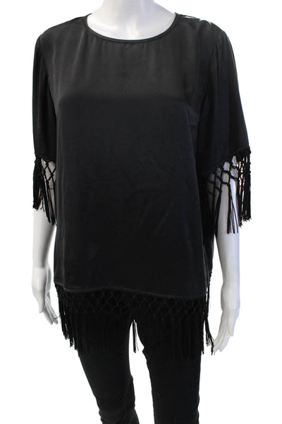 Cami NYC Women Black Viscose Bohemian Blouse Short Sleeve Button Size S