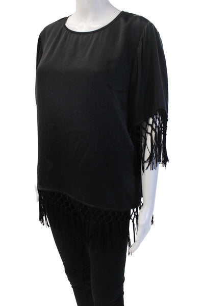 Cami NYC Women Black Viscose Bohemian Blouse Short Sleeve Button Size S