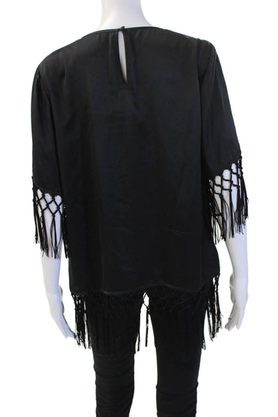 Cami NYC Women Black Viscose Bohemian Blouse Short Sleeve Button Size S