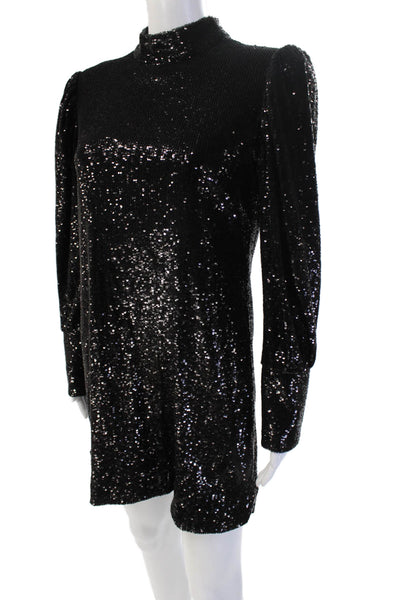 ALC Women Black Mini Shift Dress Long Sleeve Mock Neck Zip Size 8