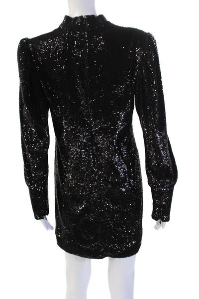ALC Women Black Mini Shift Dress Long Sleeve Mock Neck Zip Size 8