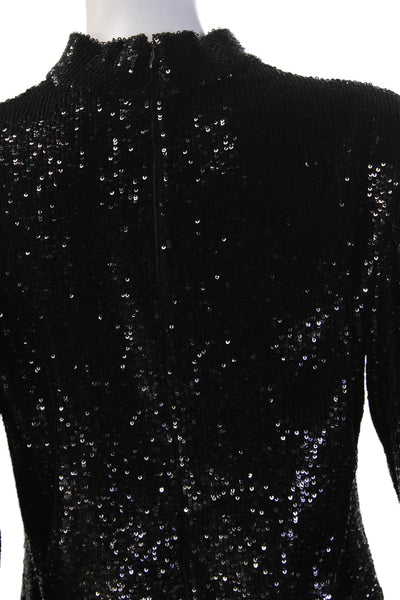 ALC Women Black Mini Shift Dress Long Sleeve Mock Neck Zip Size 8