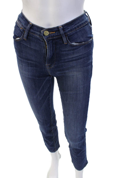 Frame Denim Women Ankle Cropped Skinny Jeans Dark Blue Mid Rise Button Size 24