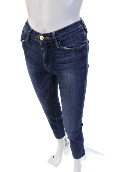 Frame Denim Women Ankle Cropped Skinny Jeans Dark Blue Mid Rise Button Size 24