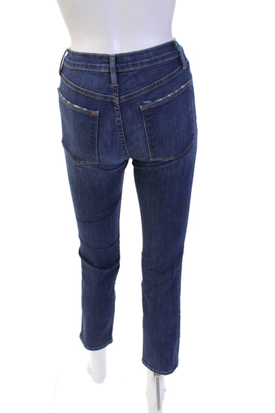 Frame Denim Women Ankle Cropped Skinny Jeans Dark Blue Mid Rise Button Size 24
