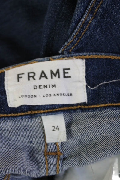 Frame Denim Women Ankle Cropped Skinny Jeans Dark Blue Mid Rise Button Size 24