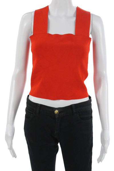 ALC Women Cropped Sleeveless Tank Red Square Neck Button Rayon Blend Size M