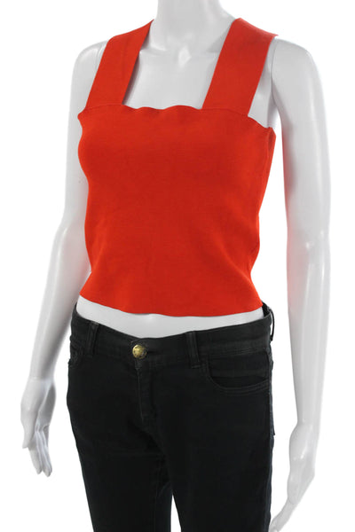 ALC Women Cropped Sleeveless Tank Red Square Neck Button Rayon Blend Size M