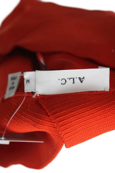 ALC Women Cropped Sleeveless Tank Red Square Neck Button Rayon Blend Size M