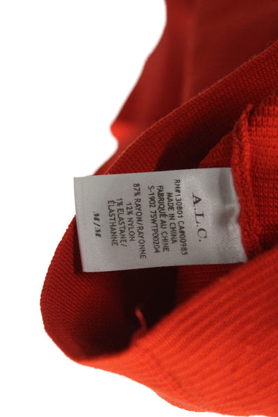 ALC Women Cropped Sleeveless Tank Red Square Neck Button Rayon Blend Size M