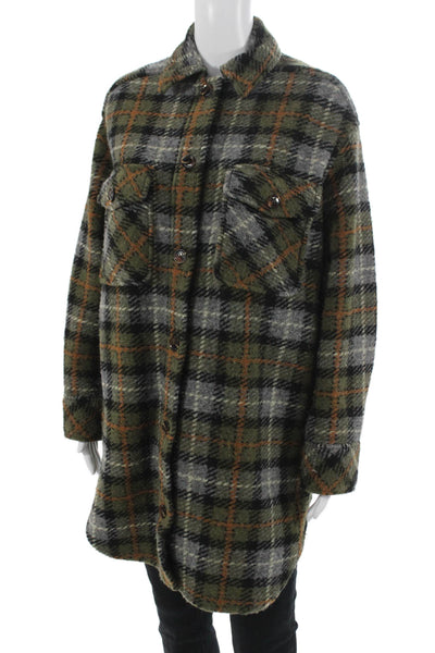Samsoe & Samsoe Mens Black Plaid Point Collar Button Up Jacket Sleeve Size XS