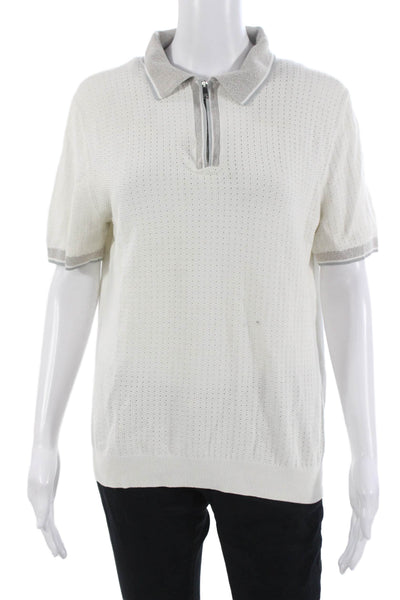 Reiss Mens White Collared Polo Short Sleeve Cotton Silk Blend Size M