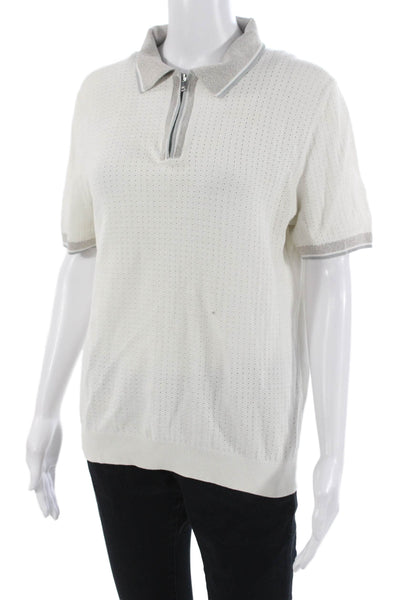 Reiss Mens White Collared Polo Short Sleeve Cotton Silk Blend Size M