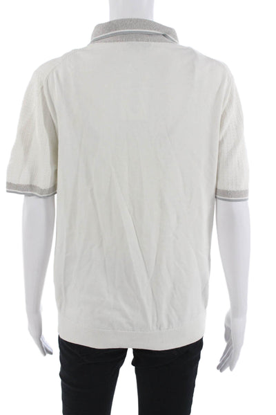 Reiss Mens White Collared Polo Short Sleeve Cotton Silk Blend Size M