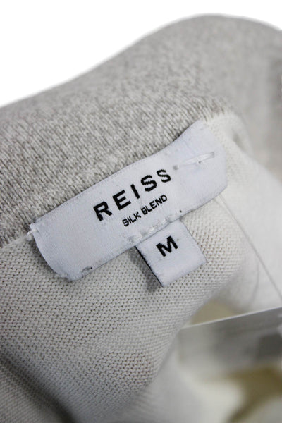 Reiss Mens White Collared Polo Short Sleeve Cotton Silk Blend Size M