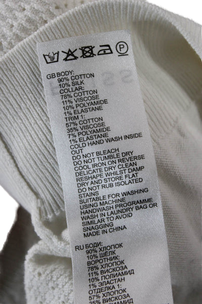 Reiss Mens White Collared Polo Short Sleeve Cotton Silk Blend Size M
