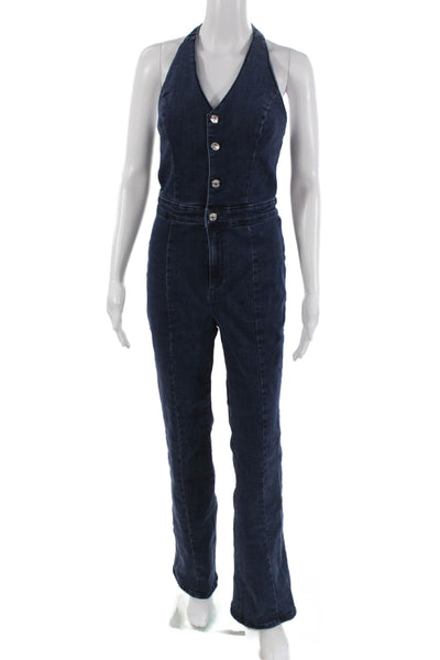 MNG Womens Dark Blue Sleeveless V Neck Jumpsuit Size M