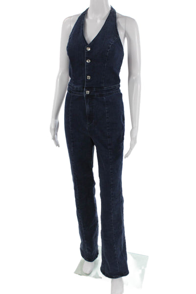 MNG Womens Dark Blue Sleeveless V Neck Jumpsuit Size M