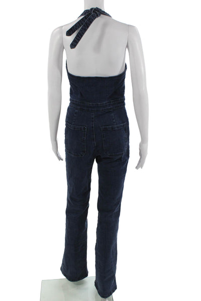 MNG Womens Dark Blue Sleeveless V Neck Jumpsuit Size M
