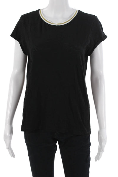 Goldie Womens Black Ringer T-Shirt Crew Neck Short Sleeve Pima Cotton Size L