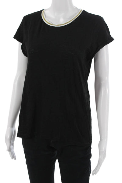 Goldie Womens Black Ringer T-Shirt Crew Neck Short Sleeve Pima Cotton Size L