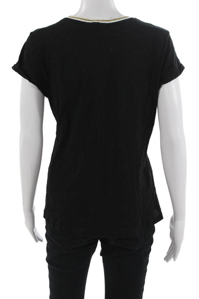 Goldie Womens Black Ringer T-Shirt Crew Neck Short Sleeve Pima Cotton Size L