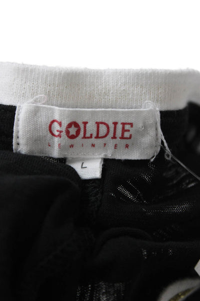 Goldie Womens Black Ringer T-Shirt Crew Neck Short Sleeve Pima Cotton Size L