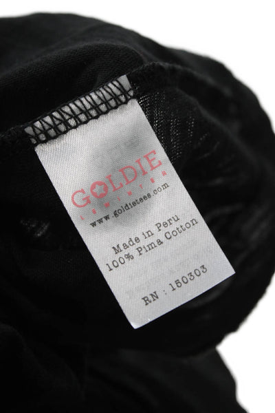 Goldie Womens Black Ringer T-Shirt Crew Neck Short Sleeve Pima Cotton Size L
