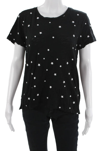 Goldie Womens Black Pima Cotton Round Neck Short Sleeve Tee Stars Size L