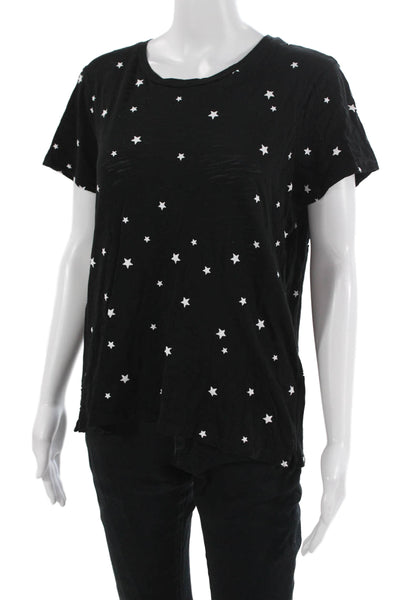 Goldie Womens Black Pima Cotton Round Neck Short Sleeve Tee Stars Size L