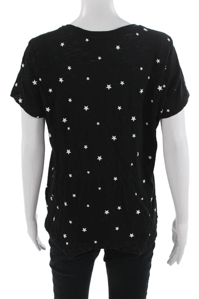 Goldie Womens Black Pima Cotton Round Neck Short Sleeve Tee Stars Size L