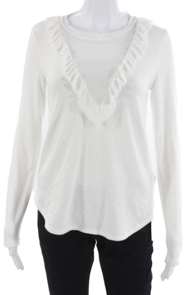 Splendid Womens White 100% Wool V Neck Long Sleeve Basic T Shirt Size XS