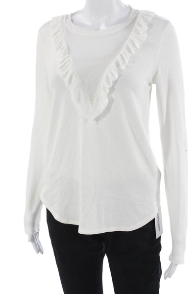 Splendid Womens White 100% Wool V Neck Long Sleeve Basic T Shirt Size XS