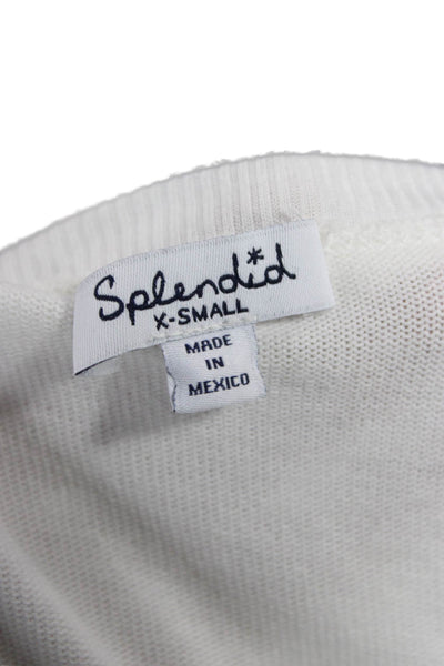 Splendid Womens White 100% Wool V Neck Long Sleeve Basic T Shirt Size XS