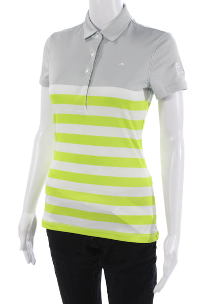 J. Lindeberg Womens Gray Striped Jersey Polo Collared Short Sleeve Size S