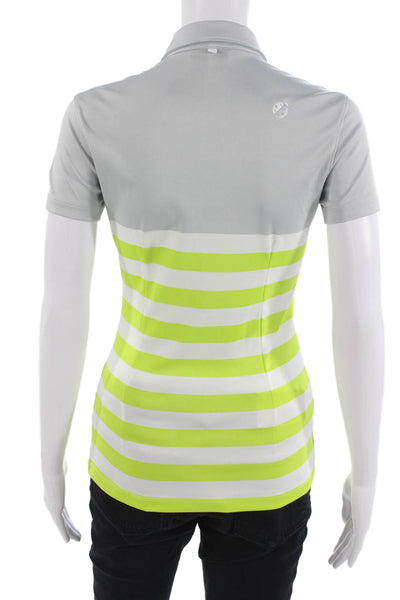 J. Lindeberg Womens Gray Striped Jersey Polo Collared Short Sleeve Size S