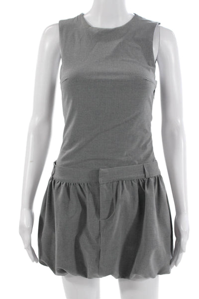 Zara Women Overall Dress Gray Sleeveless Round Neck Zip Mini Size XS