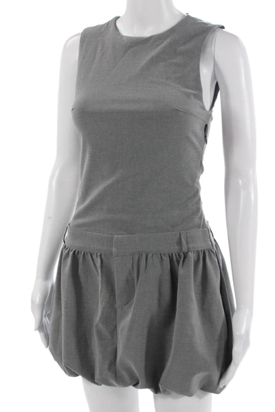 Zara Women Overall Dress Gray Sleeveless Round Neck Zip Mini Size XS