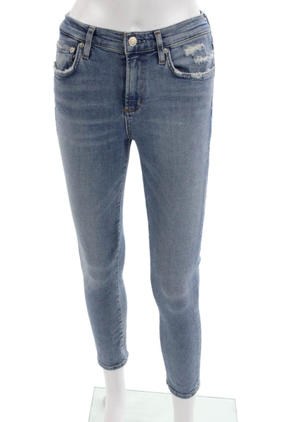 Agolde Womens Ankle Cropped Skinny Jeans Light Blue High Rise Size 26