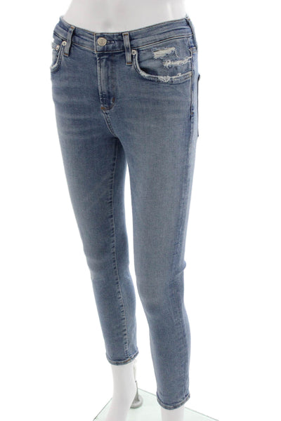 Agolde Womens Ankle Cropped Skinny Jeans Light Blue High Rise Size 26