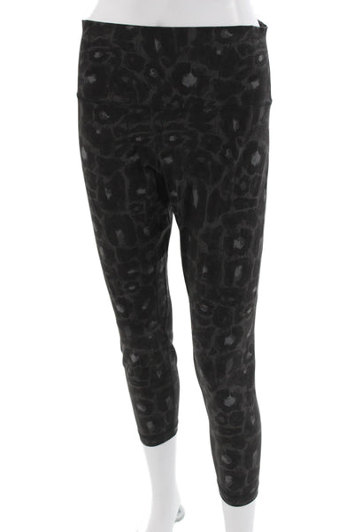 Lululemon Women Cropped Leopard Print Black Leggings Size 12