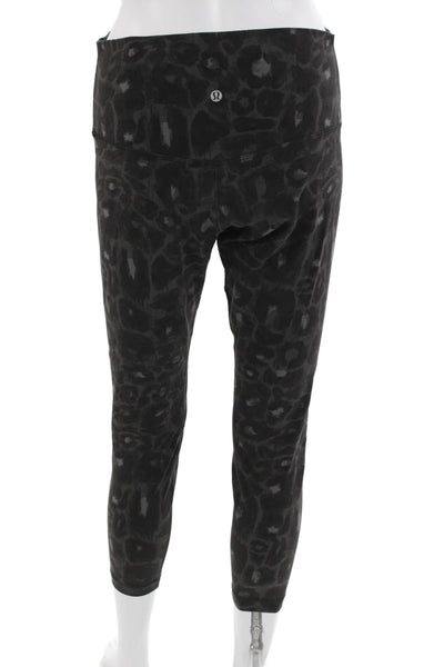 Lululemon Women Cropped Leopard Print Black Leggings Size 12