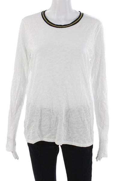 Goldie Women Ringer T-Shirt White Pima Cotton Crew Neck Long Sleeve Size L